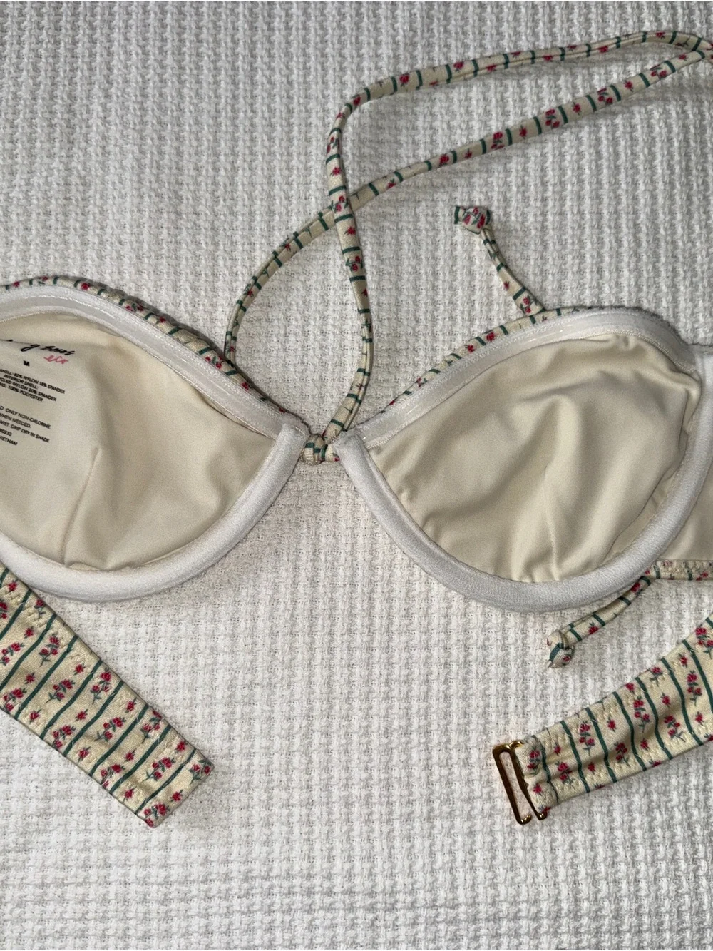 Women’s White Floral Stripe Tie-Side Bikini Like New - Picture 3 of 7